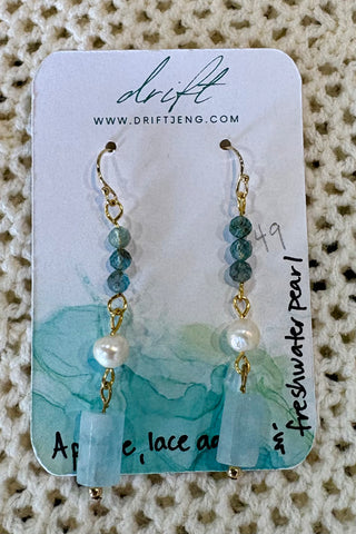 Drift by JenG Earrings: Apatite, Lace Agate, Freshwater Pearl