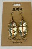 Mixed Metal Earrings - Thin Cross in Oval
