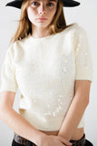 The Q2 Short Sleeve Sequin Sweater - Cream