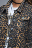 The Q2 Leopard Print Denim Jacket - Brown