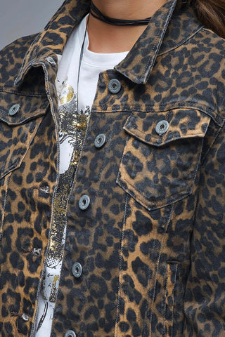 The Q2 Leopard Print Denim Jacket - Brown