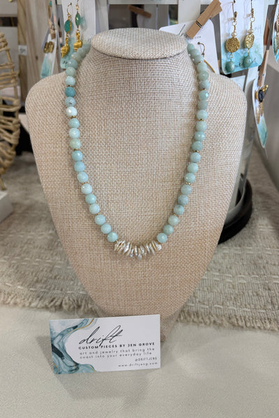 Drift by JenG Necklace: Amazonite/Natural Heishi/Pearl 17-20”