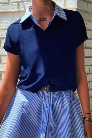 The Q2 Fine Knit Polo-Style Short Sleeve Top