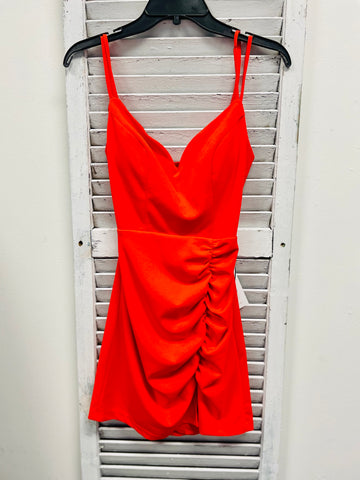 B. Darlin Ruched Slit Mini Dress - Bright Orange