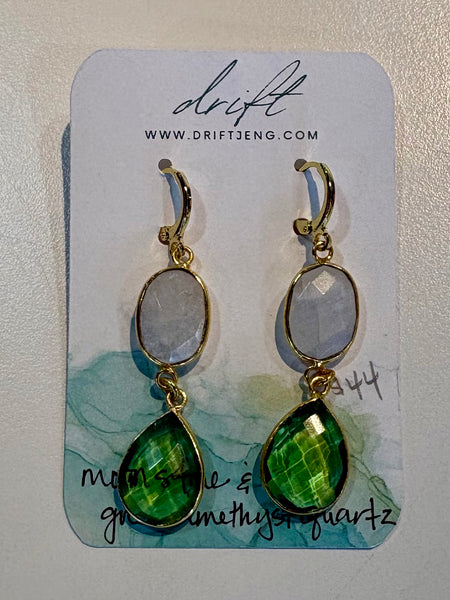 Drift by JenG Earrings: Moonstone & Green Amethyst Quartz