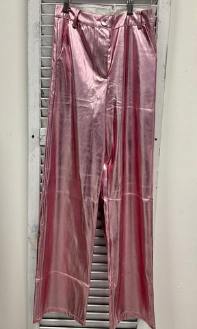 Q2 Metallic Straight Leg Pants - Pink