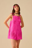The Q2 Embroidered Palm Tree Romper - Fuchsia