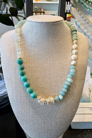 Drift by JenG Necklace: Amazonite, Freshwater Pearl, Moonstone, Chrysoprase