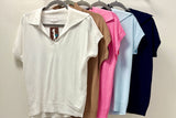 The Q2 Fine Knit Polo-Style Short Sleeve Top