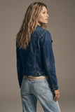 Q2 Cropped Denim Trucker Jacket- Dark Denim
