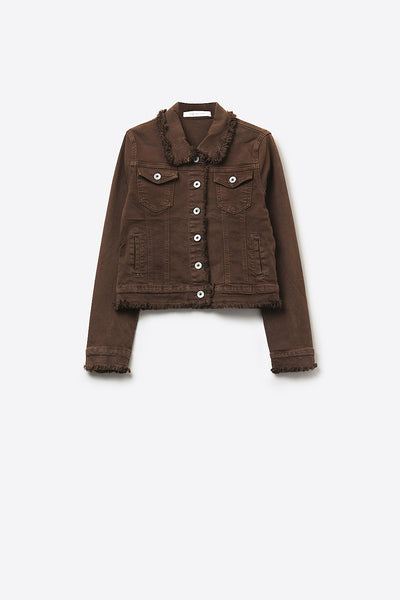 The Q2 Raw Edge Denim Jacket - Brown