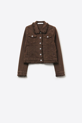 The Q2 Raw Edge Denim Jacket - Brown