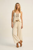 Q2 Lightweight Wide Leg Pants with Woven Belt