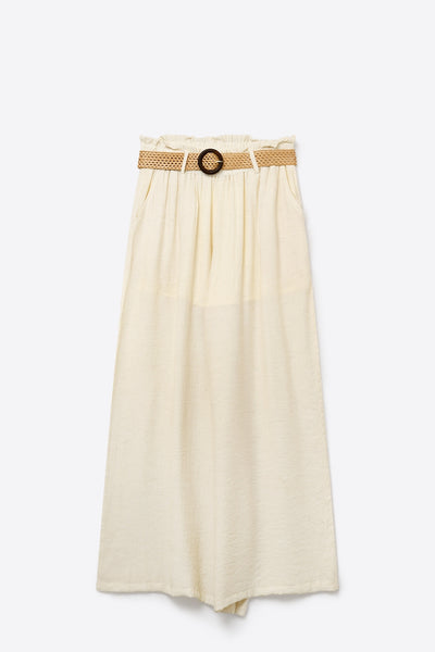 Q2 Lightweight Wide Leg Pants with Woven Belt