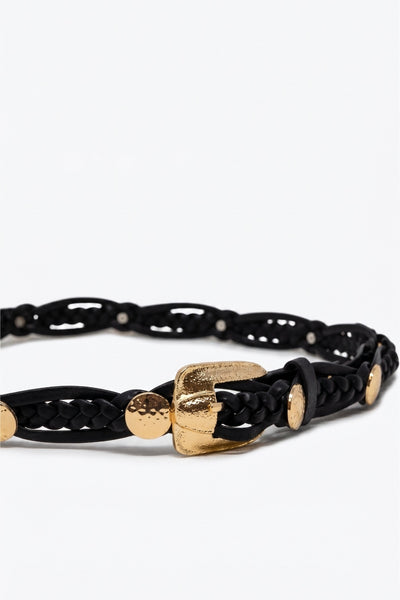 Q2 Braided Faux Leather Studded Belt - Black