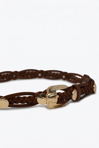 Q2 Braided Faux Leather Studded Belt - Brown