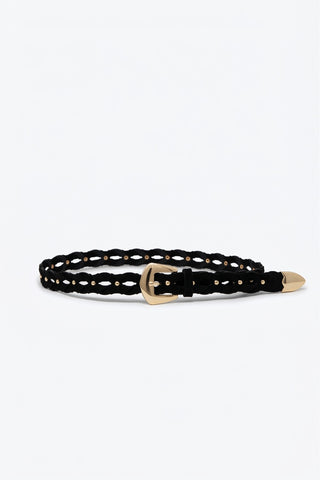 Q2 Braided Faux Suede Gold Buckle Belt - Black