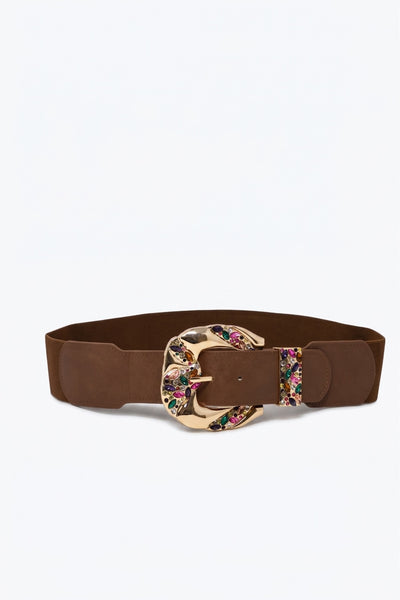 Q2 Brown Faux Leather Belt with Colorful Buckle