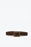 Q2 Brown Suede Gold Studded Square Buckle