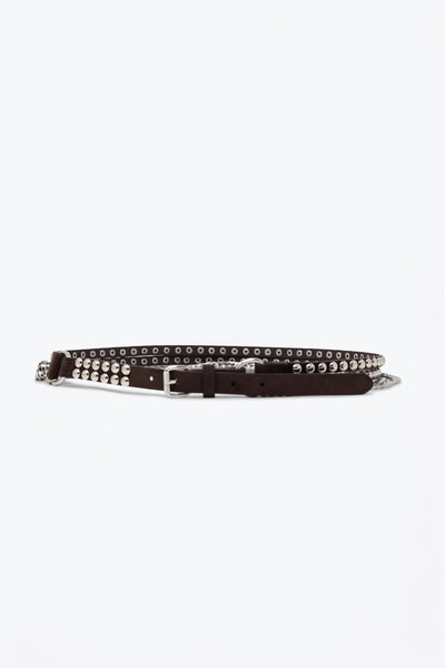 Q2 Choco Studded Belt with Hanging Chains