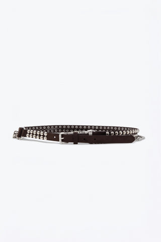 Q2 Choco Studded Belt with Hanging Chains