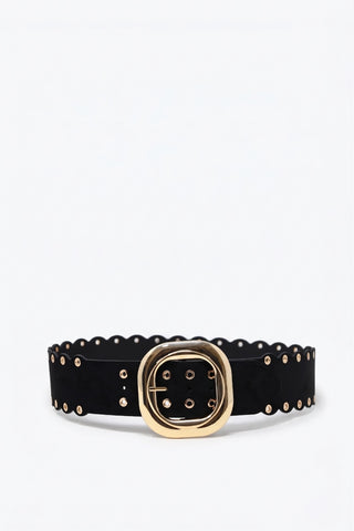 Q2 Black Eyelet Scallop Edge Wide Belt