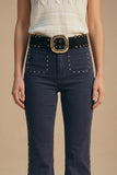 Q2 Black Eyelet Scallop Edge Wide Belt