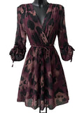 Italian Elegant Wrap Dress in Burgundy Leopard Print