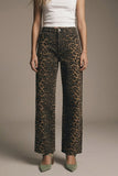The Q2 Leopard Print Straight Leg Pants- Brown