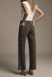 The Q2 Leopard Print Straight Leg Pants- Brown