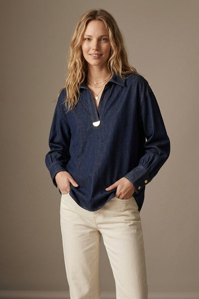The Q2 Lightweight Denim Shirt with Gold Trim- Blue
