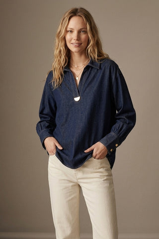 The Q2 Lightweight Denim Shirt with Gold Trim- Blue