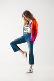 The Q2 Flared Skinny Jeans with Raw Edge - Mid Wash