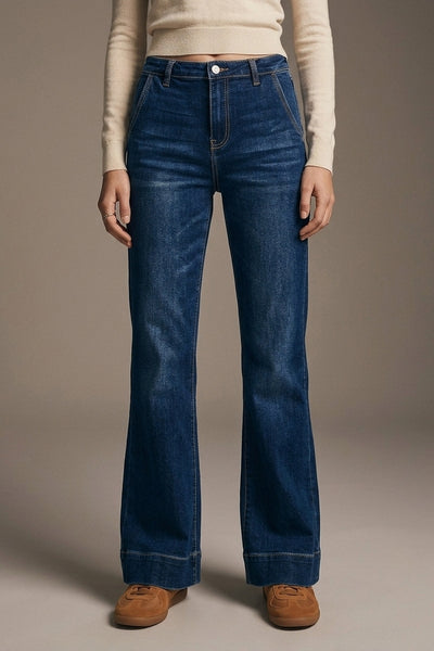 Q2 High Waist Dark Blue Flare Jeans