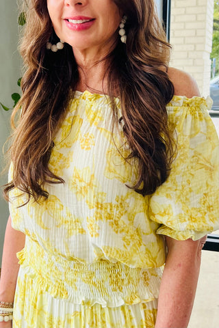 Mystree Double Gauze Printed On and Off Shoulder Top