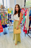 Flowy High-waisted Wide-leg Woven Pants - Olive