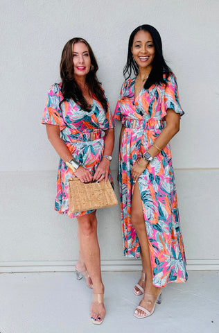Wrap Floral Print Maxi Belted Dress-Orange