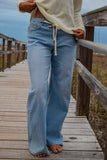 The Q2 Wide Leg Pants with Adjustable Drawstring Waist- Blue