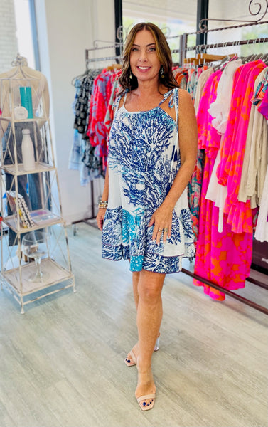 Tonia Ruffle Mini Dress in Blue Coral