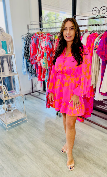 Lava Flow Paxton Balloon Sleeve Mini Dress