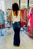 Sweet Distressed Petra Mid-Rise Flare Jeans - Dark Wash