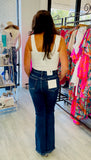 The Q2 Oh Split Flare Jeans - Medium Blue