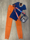 Q2 High Waist Skinny Raw Hem Jeans-Orange