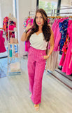 Q2 Tweed Marine Cut Pants with Button Details - Pink