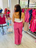 Q2 Tweed Marine Cut Pants with Button Details - Pink