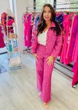 Q2 Tweed Cropped Jacket with Chest Pockets - Pink