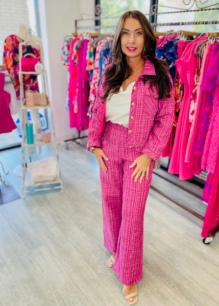 Q2 Tweed Cropped Jacket with Chest Pockets - Pink