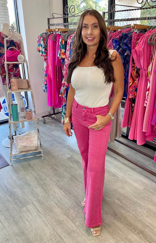 The Q2 Cotton Wide Leg Jean - Pink