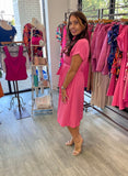 Hot Pink Tying Sash Woven Shirt Dress