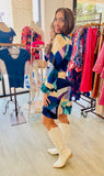 The Q2 Abstract Wrap Mini Dress - Blue
